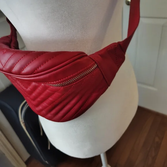 Red Quilted Women's Belt Bag Crossbody - Picture 5 of 8